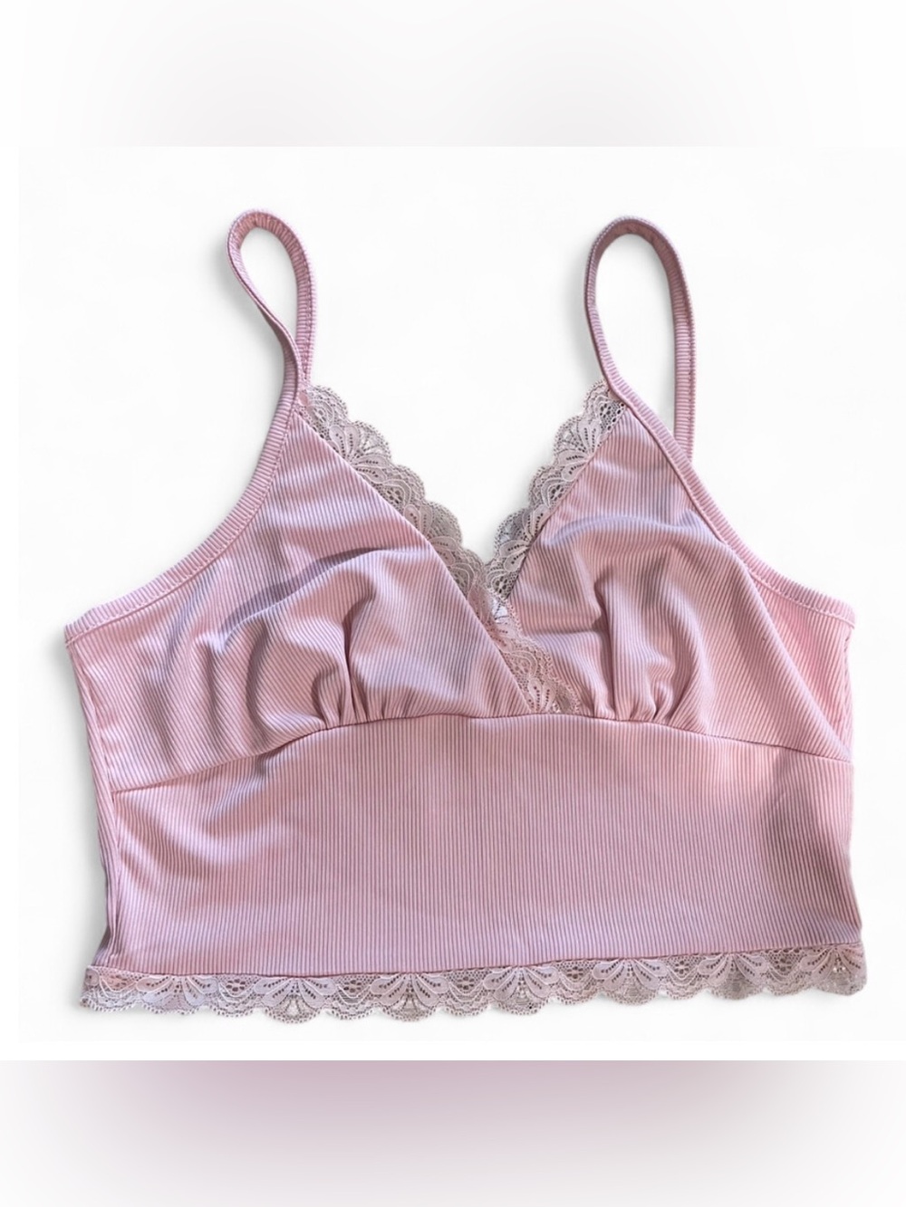 Unbranded Pink Ribbed Lace Bralette